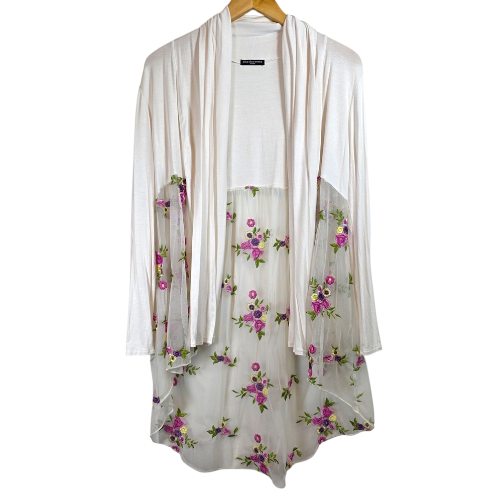 Cha Cha Vente Embroidered Floral Sheer Waterfall Cardigan Sz S Fairycore Fairy